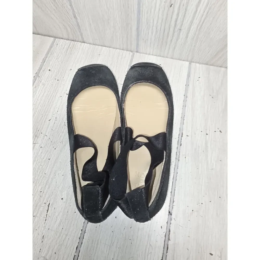 Janie And Jack Girls Square Toe Ballet Flats Black Suede Size 1 Cute